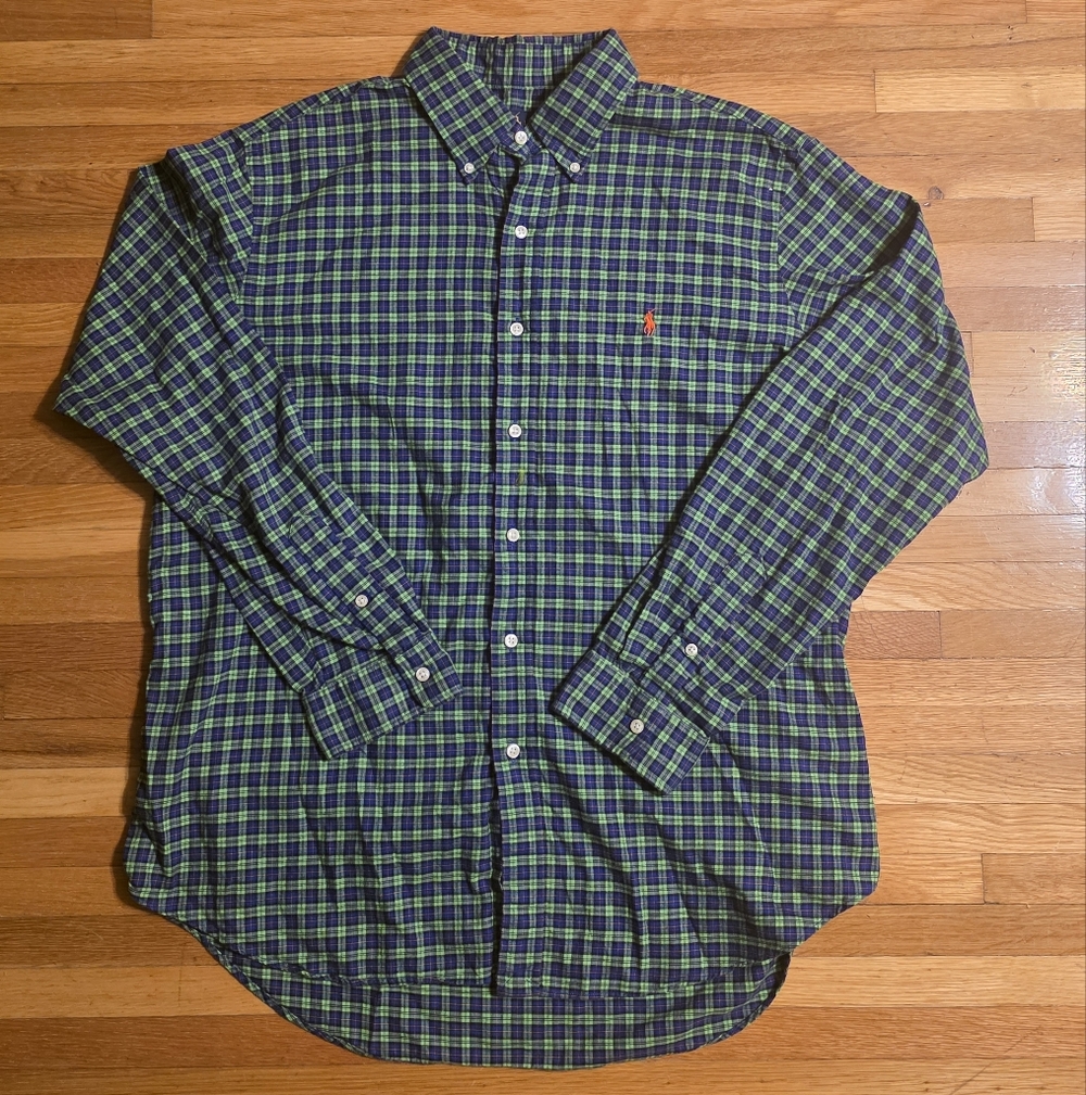 Polo Ralph Lauren XL Vintage Logo Jocket Golf Plaid Button Down Shirt